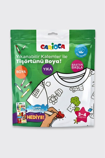 CARİOCA BOYANABİLİR TİŞÖRT-KEÇELİ 3-4 YAŞ KALEM HEDİYELİ - CARİOCA