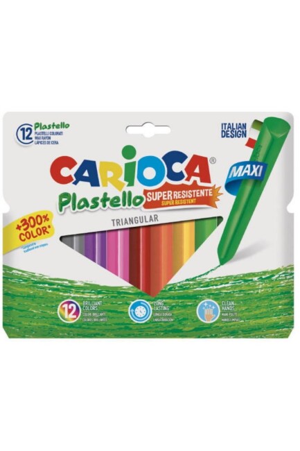 CARİOCA JUMBO ÜÇGEN ELLERİ KİRLETMEYEN YIKANABİLİR PASTEL MUM BOYA KALEMİ 12 RENK - CARİOCA