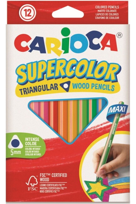 CARİOCA SUPER COLOR MAXİ JUMBO ÜÇGEN KURU BOYA KALEMİ 12 RENK - CARİOCA
