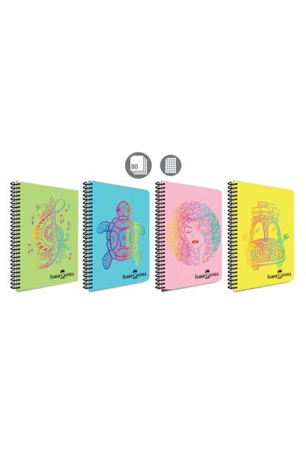 FABER CASTELL PP KAPAK FACES SPRALLİ DEFTER 80 yp Kareli - FABER-CASTELL