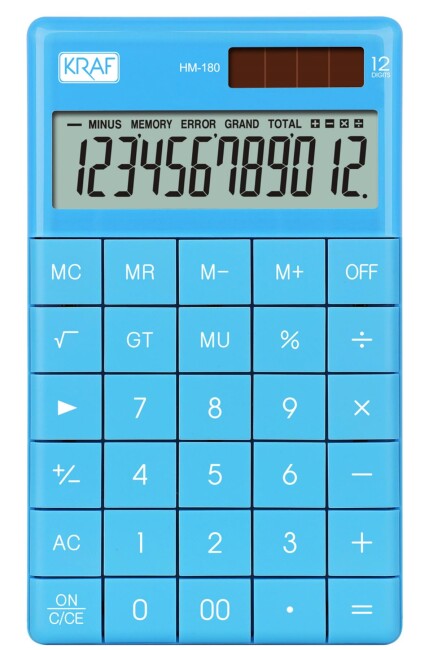 KRAF HESAP MAKİNESİ MASAÜSTÜ 12 HANE HM-180 BL MAVİ - KRAF
