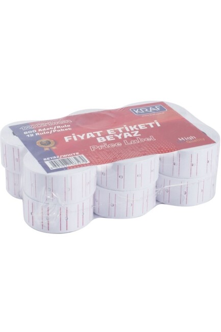 KRAF MOTEX ETİKET 12x21 MM FOSFORLU BEYAZ ÇİZGİLİ 12'Lİ - KRAF