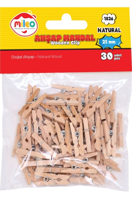 MİLEO NATUREL AHŞAP MANDAL 25 MM 1826 - MİLEO